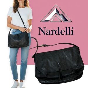 Nardelli large black Italian leather shoulder bag